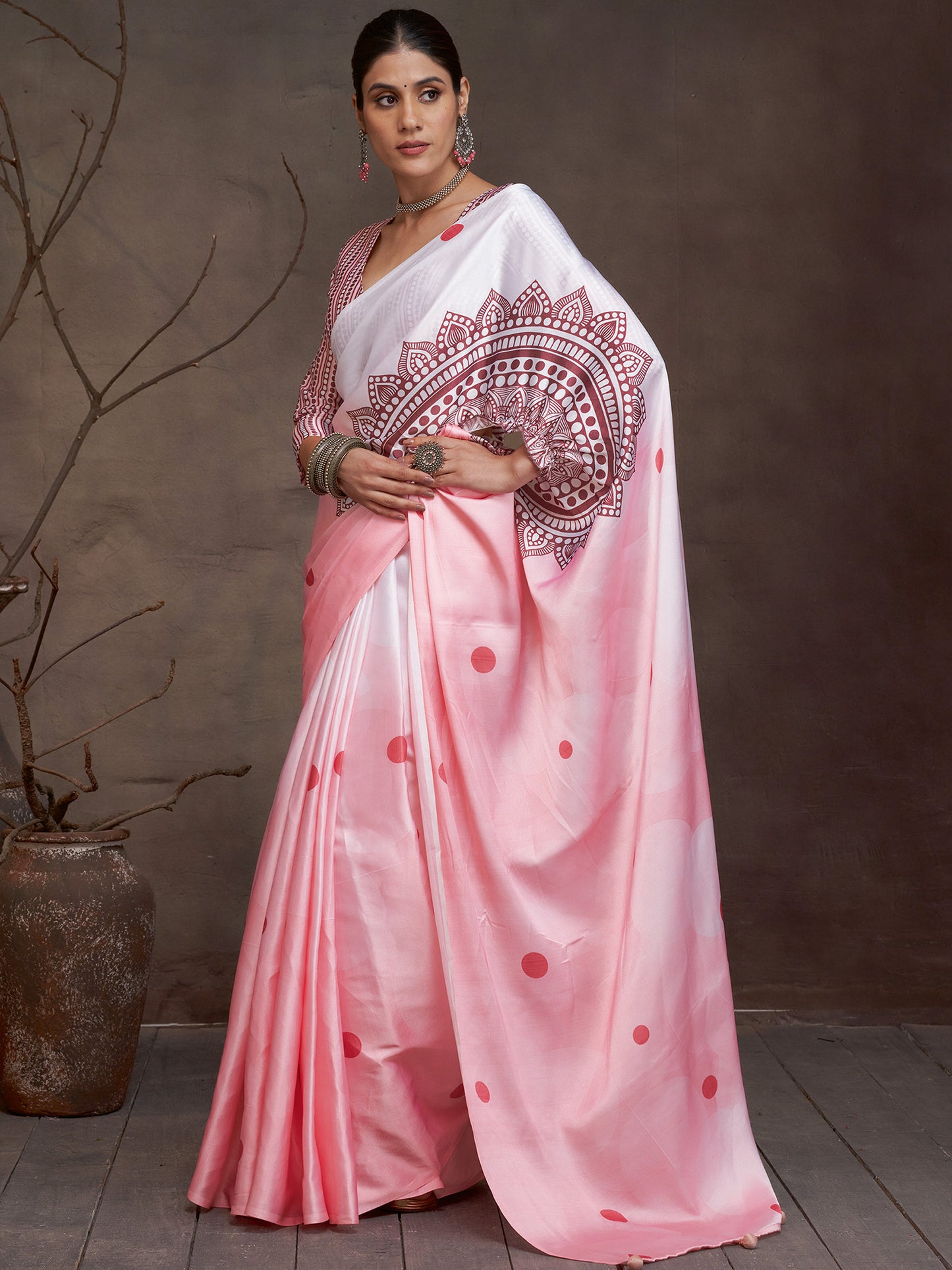 Women's Satin Rust Digital Print Designer Saree With Blouse Piece