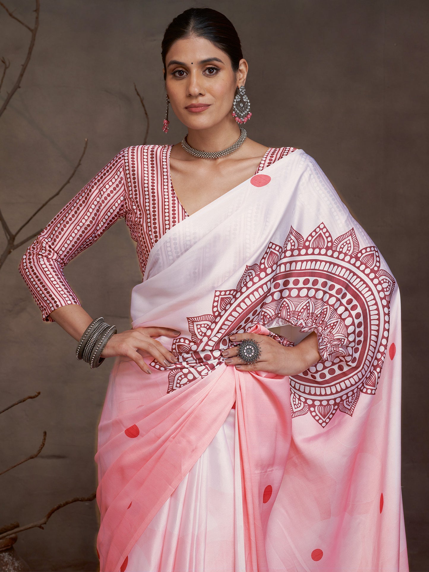 Women's Satin Rust Digital Print Designer Saree With Blouse Piece