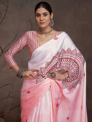 Women's Satin Rust Digital Print Designer Saree With Blouse Piece