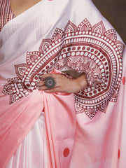 Women's Satin Rust Digital Print Designer Saree With Blouse Piece