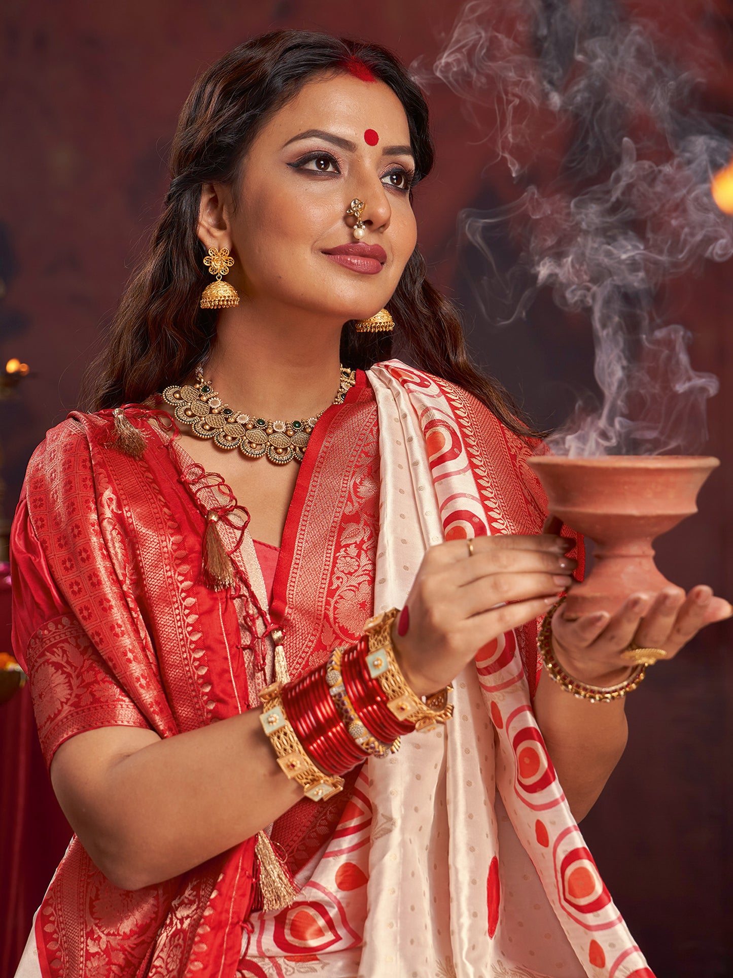 Women's Satin Silk Off White Woven Design Designer Saree With Blouse Piece
