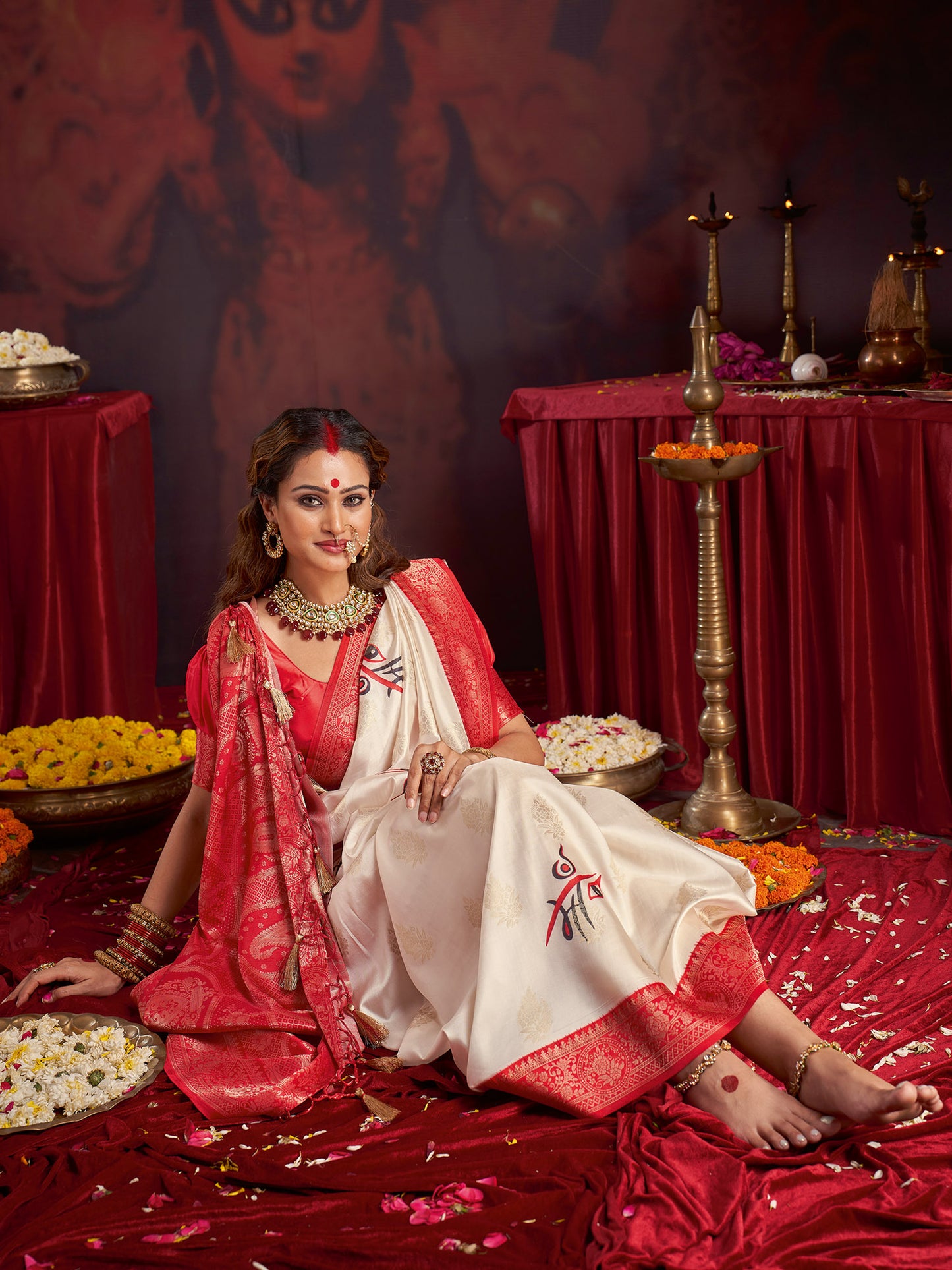 Women's Satin Silk Off White Woven Design Designer Saree With Blouse Piece