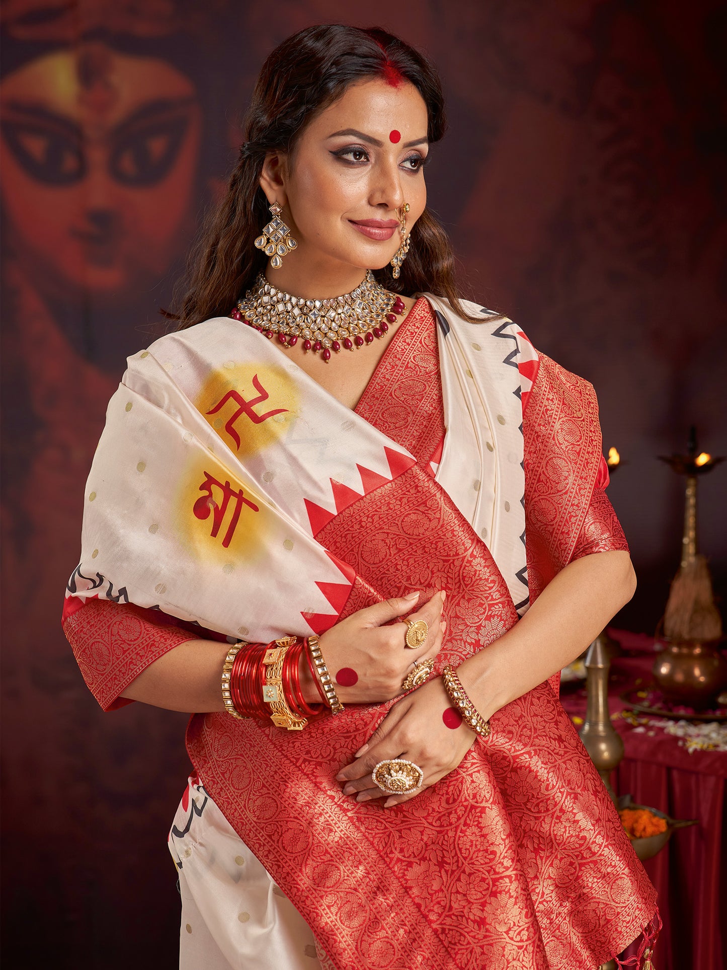 Women's Satin Silk Off White Woven Design Designer Saree With Blouse Piece