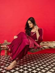 Women's Mysore Silk Burgundy Woven Design Designer Saree With Blouse Piece