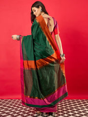 Women's Aura Silk Green Woven Design Designer Saree With Blouse Piece