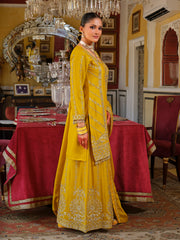 Yellow Embroidered Straight Kurta Palazzos With Dupatta Set