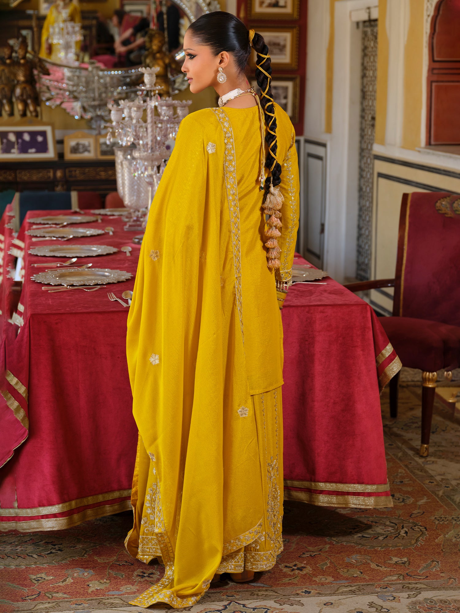Yellow Embroidered Straight Kurta Palazzos With Dupatta Set