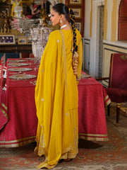 Yellow Embroidered Straight Kurta Palazzos With Dupatta Set