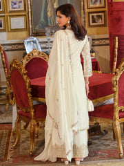 White Embroidered Straight Kurta Palazzos With Dupatta Set