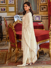 White Embroidered Straight Kurta Palazzos With Dupatta Set