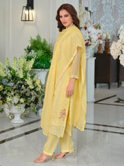Pink Embroidered Straight Kurta Trousers With Dupatta Set