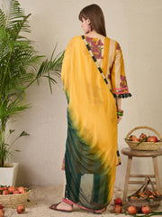 Brown Embroidered Straight Kurta Trousers With Dupatta Set