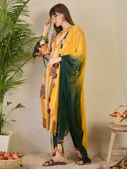 Brown Embroidered Straight Kurta Trousers With Dupatta Set