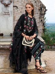 Black Embroidered Straight Kurta Trousers With Dupatta Set