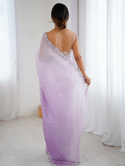 Women's Chiffon Purple Embellished Designer Saree With Blouse Piece