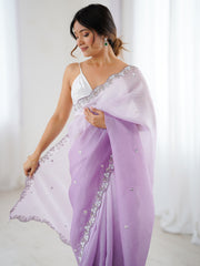 Women's Chiffon Purple Embellished Designer Saree With Blouse Piece
