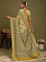 Women's Satin Silk Light Green Digital Print Designer Saree With Blouse Piece