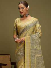 Women's Satin Silk Light Green Digital Print Designer Saree With Blouse Piece