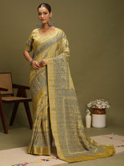 Women's Satin Silk Light Green Digital Print Designer Saree With Blouse Piece