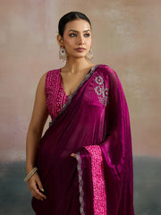 Women's Chiffon Pink Embellished Designer Saree With Blouse Piece