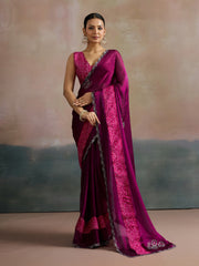 Women's Chiffon Pink Embellished Designer Saree With Blouse Piece