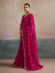 Women's Georgette Pink Printed Designer Saree With Blouse Piece