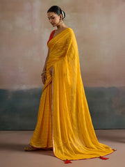 Women's Viscose Yellow Printed Designer Saree With Blouse Piece