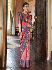 Women's Pure Silk Orange Woven Design Designer Saree With Blouse Piece