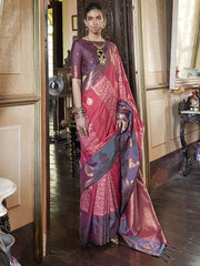 Women's Pure Silk Orange Woven Design Designer Saree With Blouse Piece