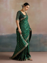 Women's Dola Silk Green Digital Print Designer Saree With Blouse Piece