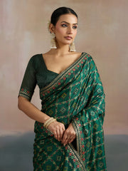 Women's Dola Silk Green Digital Print Designer Saree With Blouse Piece