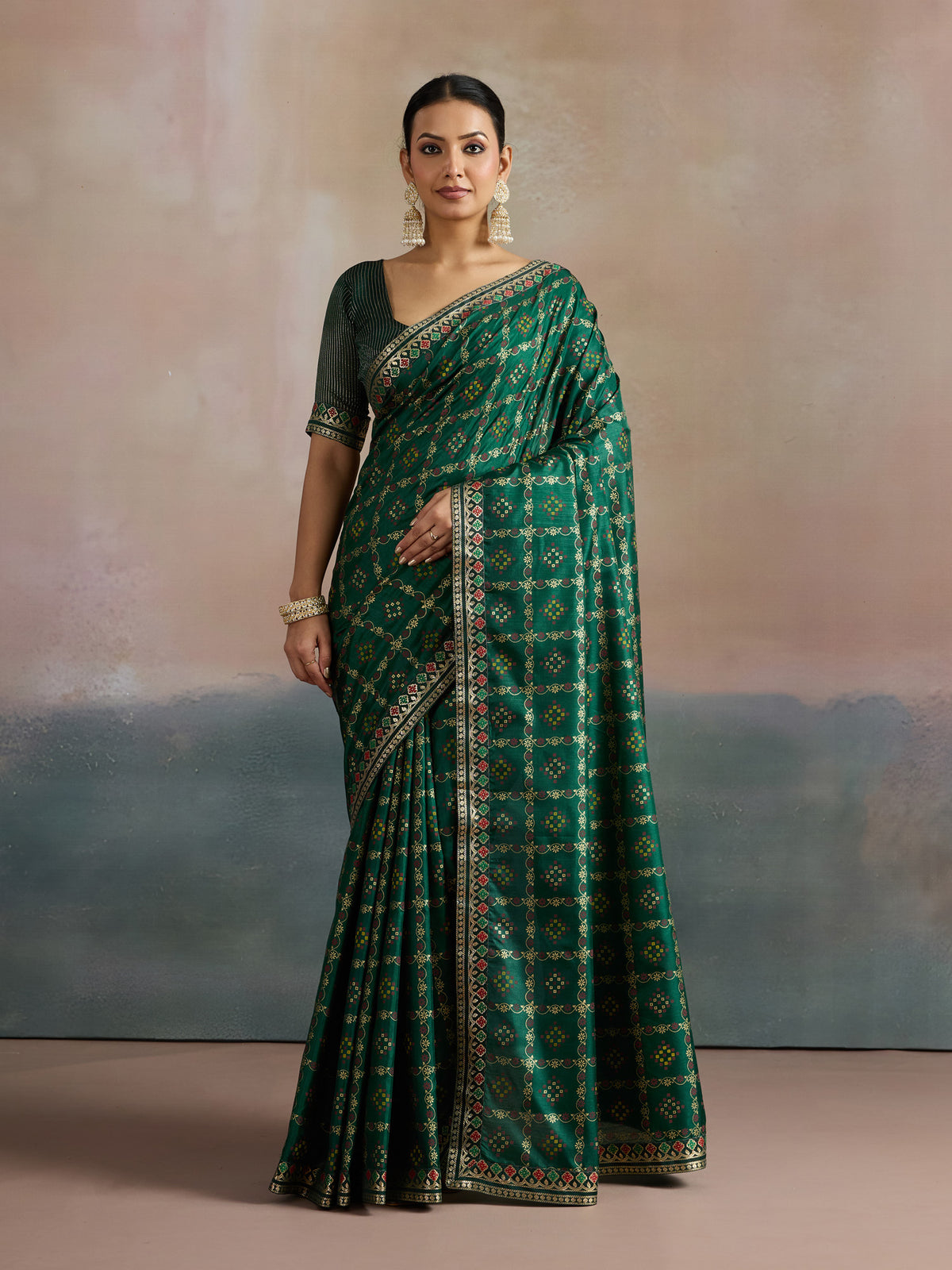 Women's Dola Silk Green Digital Print Designer Saree With Blouse Piece