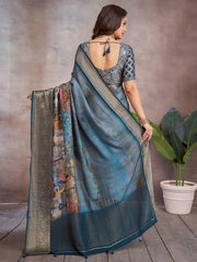 ساري نسائي أزرق مطبوع من الفسكوز مع قطعة بلوزة