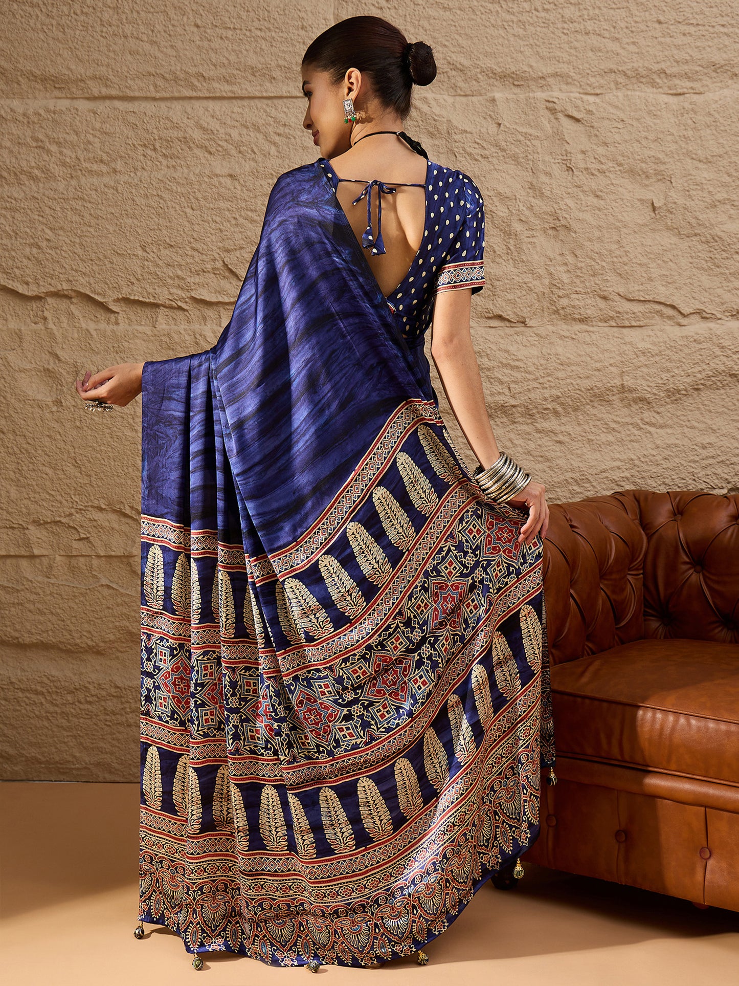 Women's Crepe Blue Printed Designer Saree With Blouse Piece