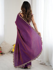 Women's Silk Purple Embellished Designer Saree With Blouse Piece