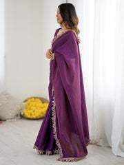 Women's Silk Purple Embellished Designer Saree With Blouse Piece