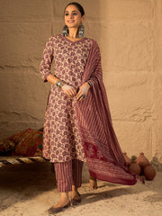 Yellow Embroidered Straight Kurta Trousers With Dupatta Set