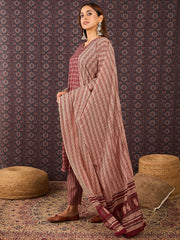 Mustard Embroidered Straight Kurta Trousers With Dupatta Set