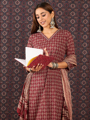 Mustard Embroidered Straight Kurta Trousers With Dupatta Set