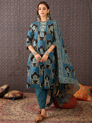 Maroon Printed Straight Kurta Trousers With Dupatta Set