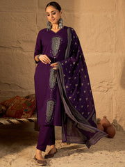 Beige Printed Straight Kurta Trousers With Dupatta Set