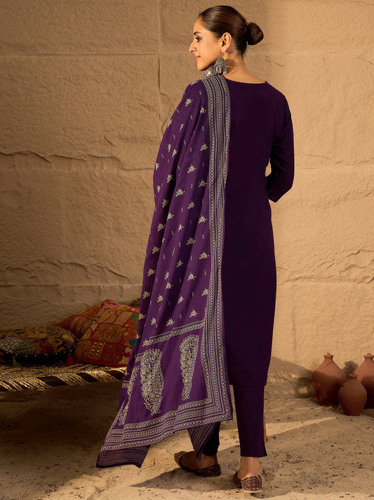 Beige Printed Straight Kurta Trousers With Dupatta Set