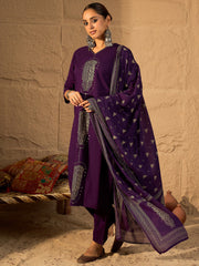 Beige Printed Straight Kurta Trousers With Dupatta Set