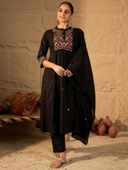 Purple Printed Straight Kurta Trousers With Dupatta set