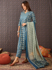 Brown Embroidered Straight Kurta Trousers With Dupatta Set