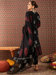 Maroon Printed Straight Kurta Trousers With Dupatta Set