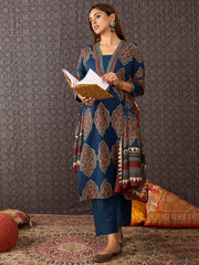 Black Printed Straight Kurta Trousers With Dupatta set