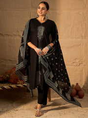 Pink Embroidered A-Line Kurta Trousers With Dupatta set