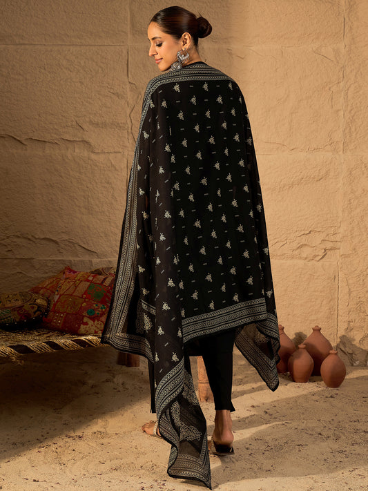 Pink Embroidered A-Line Kurta Trousers With Dupatta set