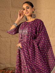 Yellow Embroidered Straight Kurta Trousers With Dupatta Set